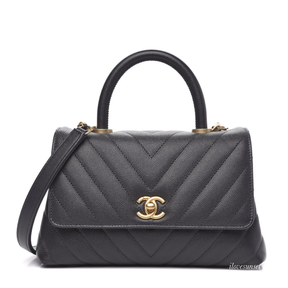 {CHANEL} Caviar Chevron Quilted Mini Dark Grey Bag
